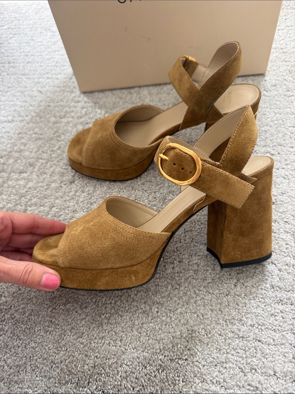 VALENTINO Suede Platform Sandals in Cognac